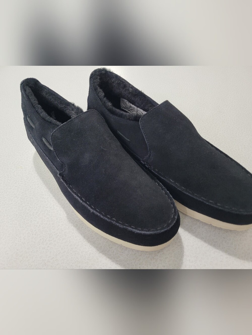New Sperry Men's Moc-Sider Suede Fleece-Lined Slip-On Shoes Black Men's sz 11